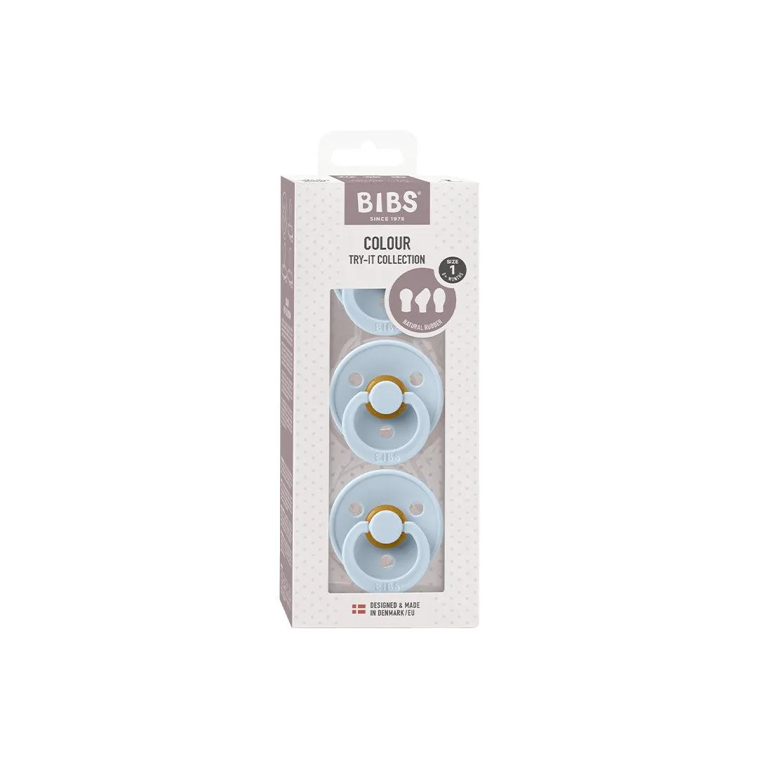 BIBS Try-It Colour Pacifiers - 3 Pack - Baby Blue