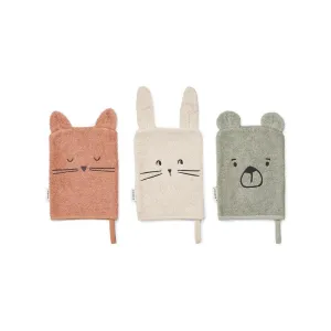 Liewood Sylvester Classic Washcloth - 3 Pack - Dove Blue Mix