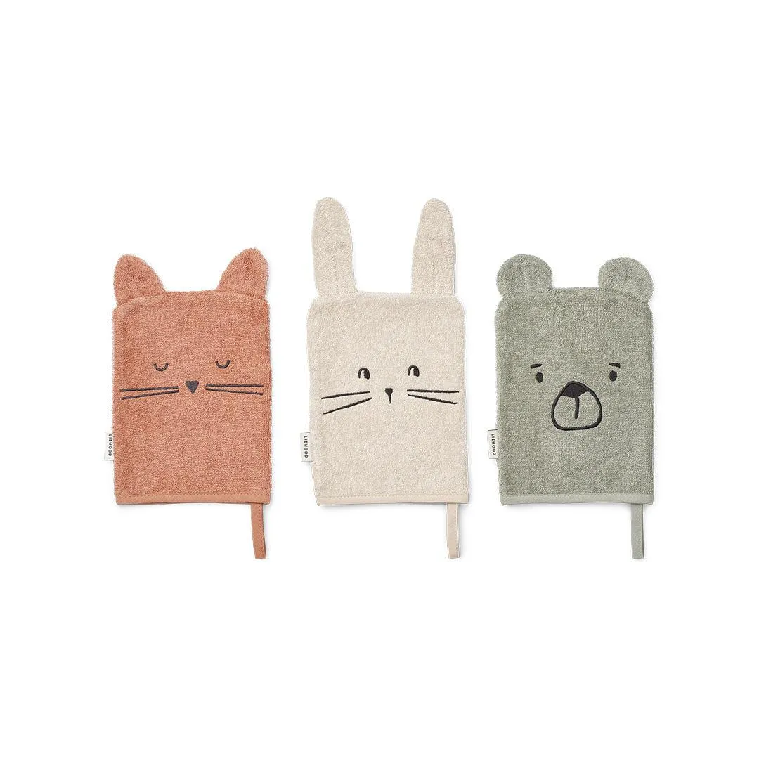Liewood Sylvester Classic Washcloth - 3 Pack - Dove Blue Mix