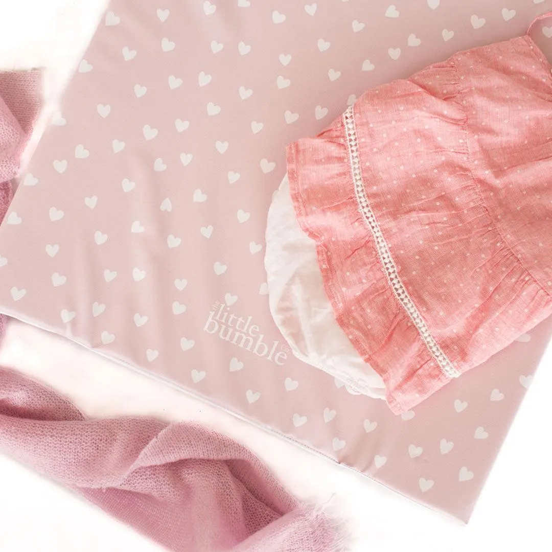 The Little Bumble Co. Anti Roll Changing Mat - White Hearts